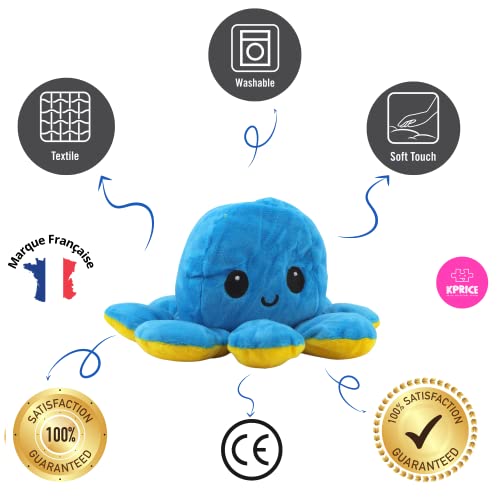 KPRICE Pulpo Bi-Color Pulpito Peluche, Pulpitis Juguetes de Doble Cara, muñecas de Animales Blandos, numeradas para niños y Adultos, entregados en su Caja Original Limitada (Azul/Amarillo)