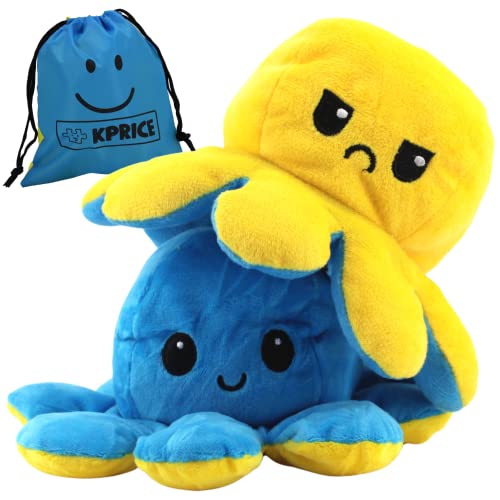 KPRICE Pulpo Bi-Color Pulpito Peluche, Pulpitis Juguetes de Doble Cara, muñecas de Animales Blandos, numeradas para niños y Adultos, entregados en su Caja Original Limitada (Azul/Amarillo)