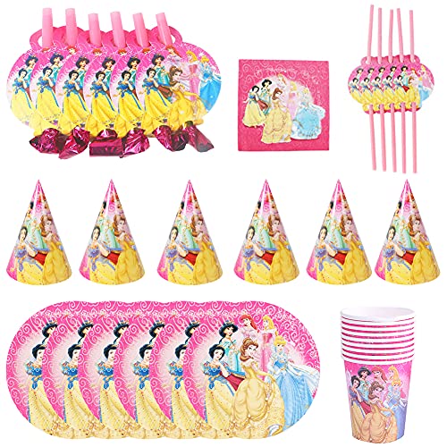 Ksopsdey Juego de 62 piezas de suministros para fiesta de princesa, incluye platos de postre, tazas y servilletas para niñas, cumpleaños, bodas, princesas, vajillas (10 invitados)