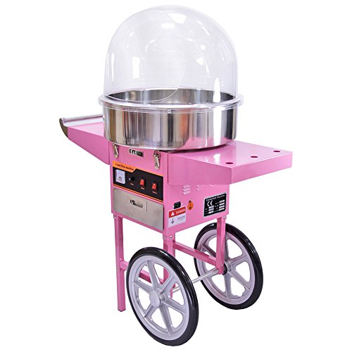 KUKOO Máquina de Algodón de Azúcar Acero Inoxidable Máquina Eléctrica para Hacer Algodón de Azúcar Cotton Candy Machine Commercial (con Cubierta y Carrito)