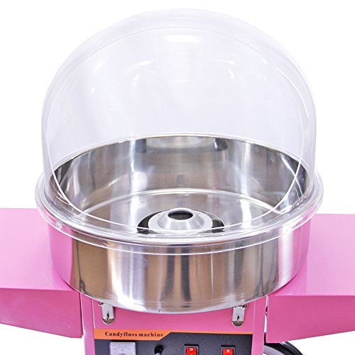 KUKOO Máquina de Algodón de Azúcar Acero Inoxidable Máquina Eléctrica para Hacer Algodón de Azúcar Cotton Candy Machine Commercial (con Cubierta y Carrito)