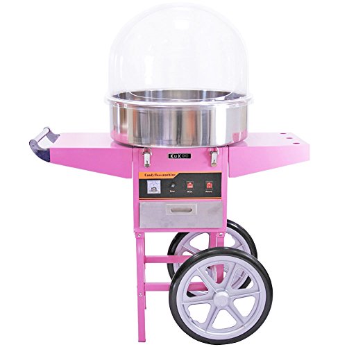 KUKOO Máquina de Algodón de Azúcar Acero Inoxidable Máquina Eléctrica para Hacer Algodón de Azúcar Cotton Candy Machine Commercial (con Cubierta y Carrito)