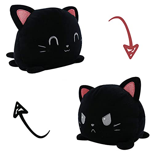 KUNSTIFY Gato de peluche reversible para niñas, mujeres, niños y bebés, regalo para novia, gato, negro