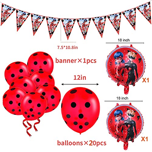 Ladybug Party Supplies Kit de vajilla para decoración de fiesta de cumpleaños para niñas incluido Banner Globos Decoraciones Paquete de suministros para 10 niños