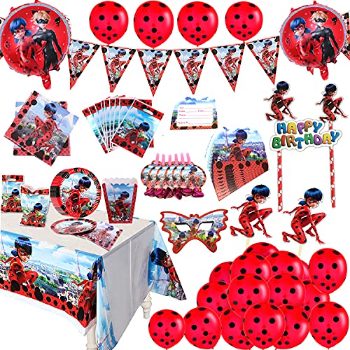 Ladybug Party Supplies Kit de vajilla para decoración de fiesta de cumpleaños para niñas incluido Banner Globos Decoraciones Paquete de suministros para 10 niños