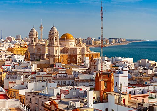 Lais Puzzle Tejados de la antigua ciudad y la catedral de Santa Cruz por la mañana de la Torre Tavira en Cadiz, Andalucía, España, 1000 piezas