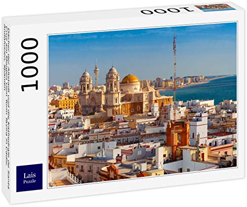 Lais Puzzle Tejados de la antigua ciudad y la catedral de Santa Cruz por la mañana de la Torre Tavira en Cadiz, Andalucía, España, 1000 piezas