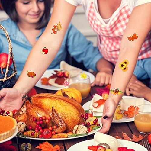 LANMOK 193 Piezas Pegatinas de Tatuaje Acción de Gracias Tatuajes Temporales Infantiles Calabazas Calcamonias para Niños Tatuajes Otoño Regalo de Cosecha Premios de Clases Carnaval Halloween