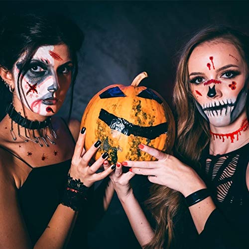 LANMOK Tatuajes Temporales de Halloween 30 piezas Tatuajes de Cicatrices Heridas con Collar de Sangre Pegatinas de Zombie Vampiro Accesorios de Maquillaje Fiesta de Horror Disfraz Cosplay