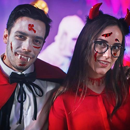 LANMOK Tatuajes Temporales de Halloween 30 piezas Tatuajes de Cicatrices Heridas con Collar de Sangre Pegatinas de Zombie Vampiro Accesorios de Maquillaje Fiesta de Horror Disfraz Cosplay