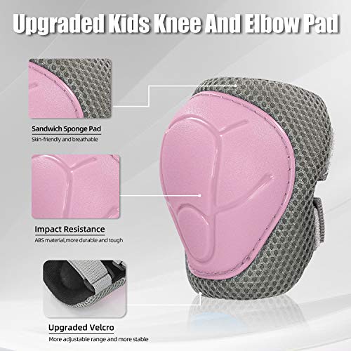 LANOVAGEAR Casco Infantil Set de Protección Casco 2-8 años Ajustable Rodilleras, Coderas y Muñequeras para Patinar Ciclismo Monopatín y Deportes Extremos (Rosado, S)