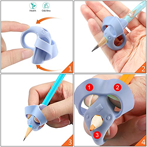 Lápices Agarres Para Niños, Yuccer 4 PCS Ergonómica Apretón Escritura de Ayuda Apretón de Lápiz (Azul)