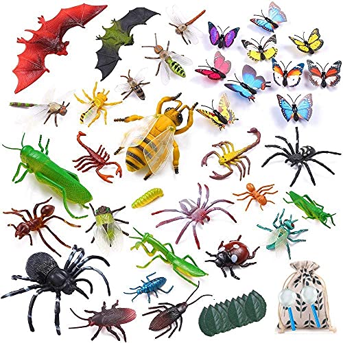 LATERN 45Pcs Figuras de Insectos Plásticos Kits, 35Piezas de Insectos Surtidos de Insectos Realistas Figuras de Juguete para la Educación Infantil, Favores de Fiesta con Temas de Insectos