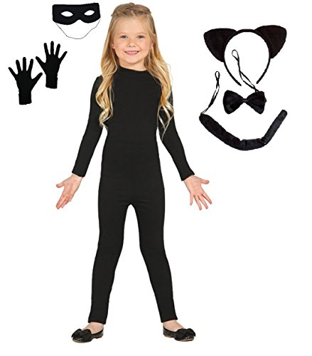 LBA Disfraz Inspirado en Cat Noir (Ladybug). Incluye: Maillot, Antifaz, Guantes, Orejas, rabo y Pajarita. Varias Tallas. (Talla 10-12)