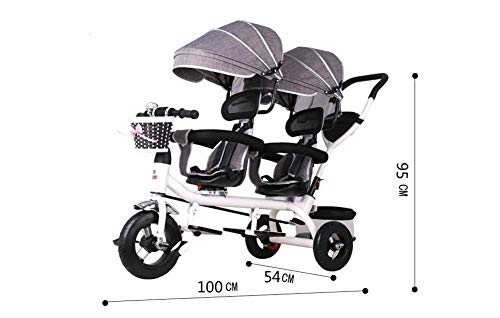 LBBGM Niños 4 en 1 Triciclo Triciclo de Gemelos, niños Push Cochecito para niños Bicicleta Doble de 3 Ruedas para niños Niñas Niños pequeños de 1 a 6 años (Color: Gris)