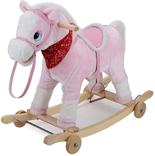 LCSHAN Caballo Mecedora Caballo Mecedora De Los Niños con Polea Rockero De Madera Divertido Jinete para Niños Pequeños, Peluche Peluche Rocking Pony Navidad Cumpleaños Regalo para Niño Niña Niño