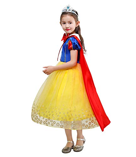 Le SSara Niñas Princesa Nieve Traje Blanco Disfraces Hadas disfrazarse Vestido de Cosplay con Cabo (110, E57-yellow)