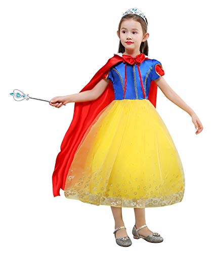 Le SSara Niñas Princesa Nieve Traje Blanco Disfraces Hadas disfrazarse Vestido de Cosplay con Cabo (110, E57-yellow)