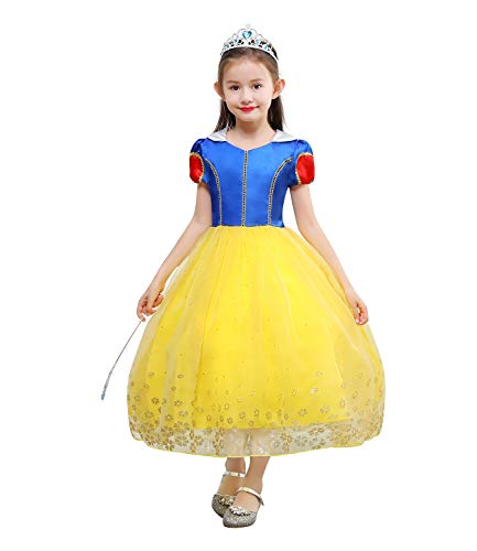 Le SSara Niñas Princesa Nieve Traje Blanco Disfraces Hadas disfrazarse Vestido de Cosplay con Cabo (110, E57-yellow)