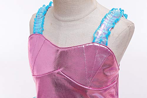 Le SSara Vestido de Fiesta de Lentejuelas de Disfraces de Princesa Ariel para Niñas con Accesorios para Niños (120(5-6 años), D76+Pur1)