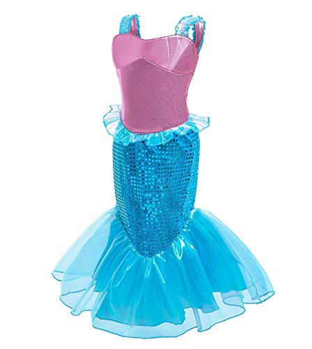 Le SSara Vestido de Fiesta de Lentejuelas de Disfraces de Princesa Ariel para Niñas con Accesorios para Niños (120(5-6 años), D76+Pur1)