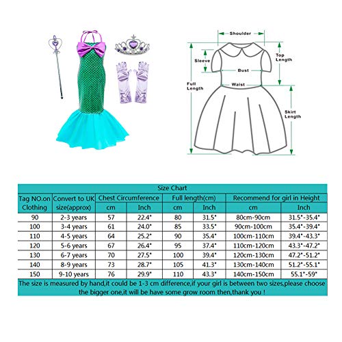 Le SSara Vestido de Fiesta de Lentejuelas de Disfraces de Princesa Ariel para Niñas con Accesorios para Niños (120(5-6 años), D76+Pur1)