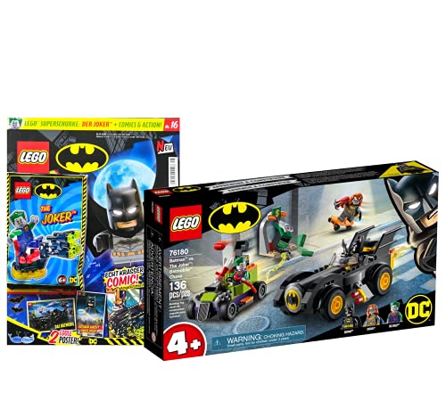 Lego 76180 - Juego de cartas de Batman vs. Joker y caza de persecución en Batmobil 76180 + revista de Lego Batman nº 16 (cómics, póster), con minifigura extra