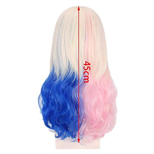 LEMON TREE SL Peluca para Mujer de Harley Quinn Color Rubio con Colores Azul y Rojo para Halloween o Carnaval. Peluca Disfraz Cosplay Harley Quinn Suicide Squad