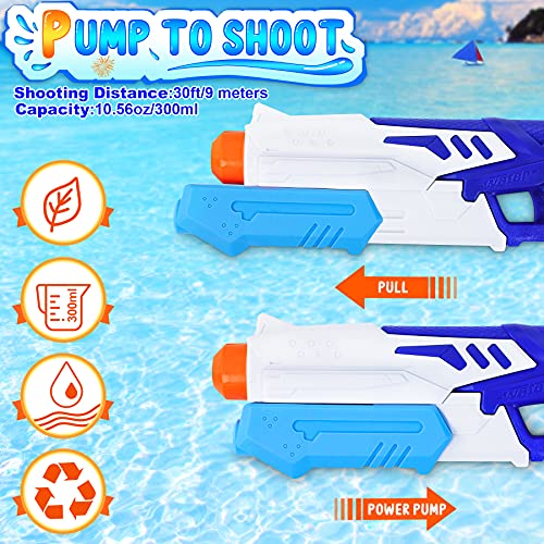 lenbest 2 Pack Pistolas de Agua, 300ML Pistolas Juguetes Agua , Juego de Pistolas de Chorro de Largo Alcance de 10 M, Verano Juguetes de Agua Juego, Jardín, Playa, Piscina Al Aire Libre,niño, Adulto