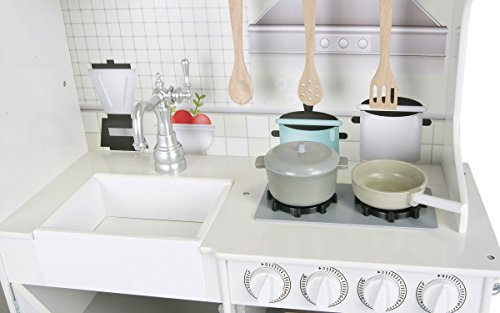 Leomark Grande Big Vintage Cocina Madera Infantil De Juguete - color Blanco - Accesorios con teléfono, nevera, Para Niños, iluminación y efectos de sonido, altura: 102 cm