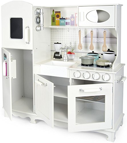 Leomark Grande Big Vintage Cocina Madera Infantil De Juguete - color Blanco - Accesorios con teléfono, nevera, Para Niños, iluminación y efectos de sonido, altura: 102 cm