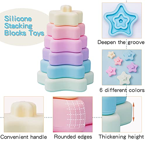 Let's Make Anillos apilables de Silicona Juguete con Forma de Estrella Bloques apiladores de dentición Suaves Juguetes para mordedores para bebés y niños pequeños, Desarrollo sensorial