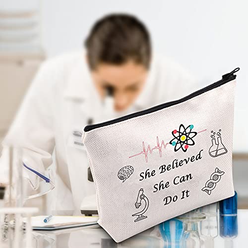 LEVLO Biología Química Cosmético Maquillaje Bolsa de Maquillaje Amantes de la Ciencia Regalo She Believed She Can Do It Maquillaje Cremallera Bolsa Bolsa para Biología Química Estudiante Profesor