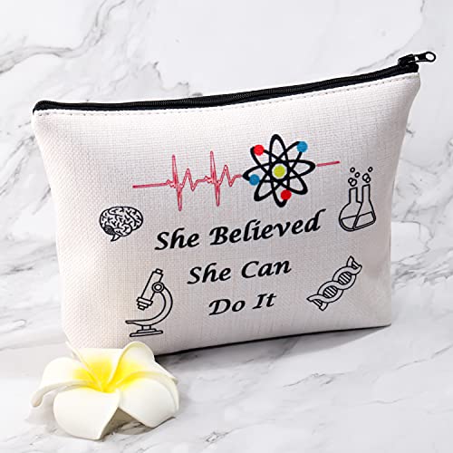 LEVLO Biología Química Cosmético Maquillaje Bolsa de Maquillaje Amantes de la Ciencia Regalo She Believed She Can Do It Maquillaje Cremallera Bolsa Bolsa para Biología Química Estudiante Profesor