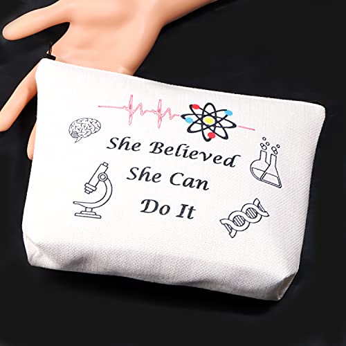 LEVLO Biología Química Cosmético Maquillaje Bolsa de Maquillaje Amantes de la Ciencia Regalo She Believed She Can Do It Maquillaje Cremallera Bolsa Bolsa para Biología Química Estudiante Profesor