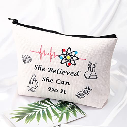 LEVLO Biología Química Cosmético Maquillaje Bolsa de Maquillaje Amantes de la Ciencia Regalo She Believed She Can Do It Maquillaje Cremallera Bolsa Bolsa para Biología Química Estudiante Profesor