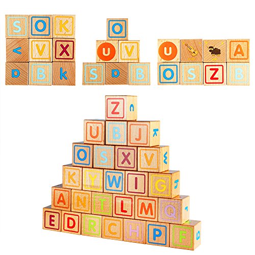 Lewo Rompecabezas de Madera Bloques de ABC Juegos de Construcción  Extra Grande 26 PCS Conjunto de Bloques de Letras del Alfabeto Montessori Juguetes Educativos para Niños Pequeños