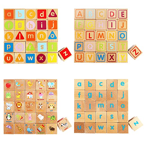 Lewo Rompecabezas de Madera Bloques de ABC Juegos de Construcción  Extra Grande 26 PCS Conjunto de Bloques de Letras del Alfabeto Montessori Juguetes Educativos para Niños Pequeños