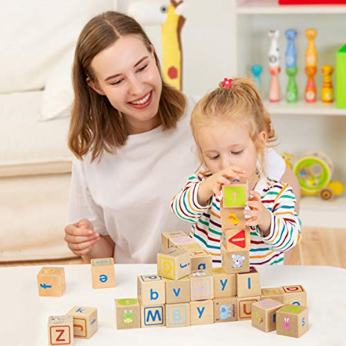 Lewo Rompecabezas de Madera Bloques de ABC Juegos de Construcción  Extra Grande 26 PCS Conjunto de Bloques de Letras del Alfabeto Montessori Juguetes Educativos para Niños Pequeños