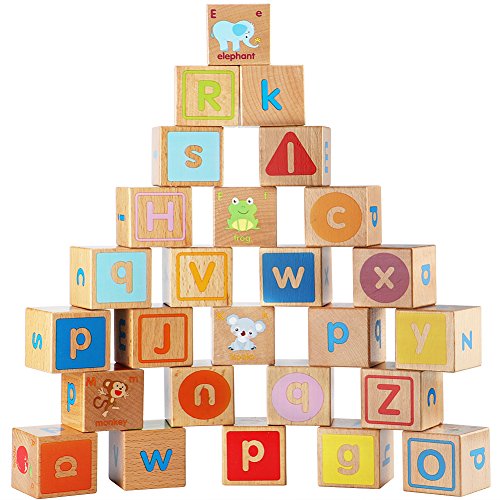 Lewo Rompecabezas de Madera Bloques de ABC Juegos de Construcción  Extra Grande 26 PCS Conjunto de Bloques de Letras del Alfabeto Montessori Juguetes Educativos para Niños Pequeños