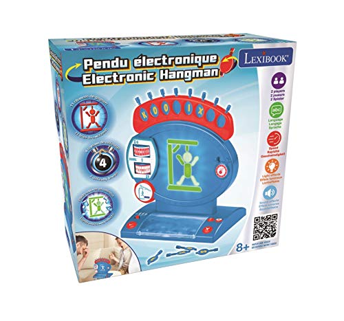 LEXIBOOK ahorcado electrónico, Juego de Mesa Infantil y Familiar, ortografía y Vocabulario, Efectos Luminosos y sonoros, 2 Jugadores, Azul/Rojo (JG800)