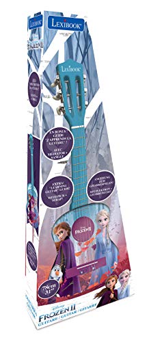 Lexibook- Disney Frozen-Guitarra Clásica De 6 Cuerdas, 78 cm Largo, Material de Madera K2000FZ Elsa Acústica, Guía de Aprendizaje incluida, Azul/púrpura