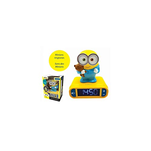 LEXIBOOK- Reloj Despertador Minions Bob con Pantalla LCD Digital y luz de Noche integrada - Amarillo/Azul