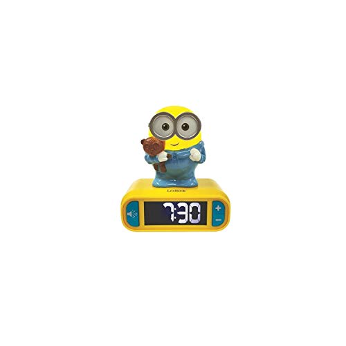 LEXIBOOK- Reloj Despertador Minions Bob con Pantalla LCD Digital y luz de Noche integrada - Amarillo/Azul