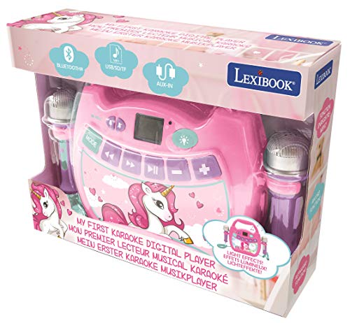 LEXIBOOK Unicornio, Mi Primer Reproductor Digital Bluetooth con 2 micrófonos, inalámbrico, función Grabar, Puerto USB, AUX-IN, SD/TF, a Partir de 3 años, Azul/Rosa MP300UNIZ, Color