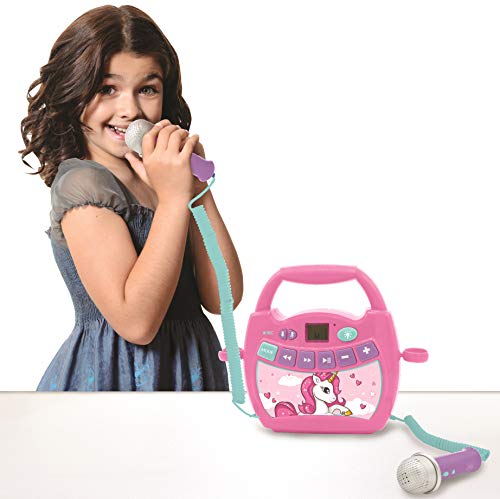 LEXIBOOK Unicornio, Mi Primer Reproductor Digital Bluetooth con 2 micrófonos, inalámbrico, función Grabar, Puerto USB, AUX-IN, SD/TF, a Partir de 3 años, Azul/Rosa MP300UNIZ, Color