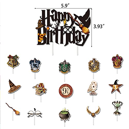 Liekadijiae 39 Piezas Decoracion de Fiesta Mago, Harry Potter Decoraciones de Cumpleaños, Happy Birthday Cake Topper, Suministros de Fiesta de Cumpleaños de Mago, Globo Mágico Fiesta Temática