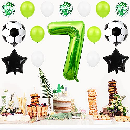 Liitata Globos de fútbol para 7º cumpleaños, decoración de 40 pulgadas, color verde, balón de fútbol, estrella y confeti, globos para niños, jóvenes, cumpleaños, fiestas, fútbol, decoración