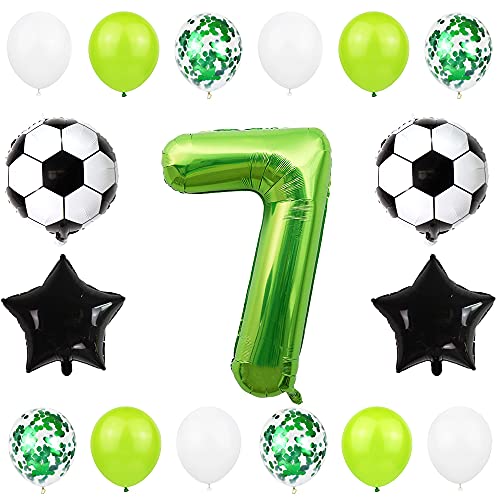 Liitata Globos de fútbol para 7º cumpleaños, decoración de 40 pulgadas, color verde, balón de fútbol, estrella y confeti, globos para niños, jóvenes, cumpleaños, fiestas, fútbol, decoración