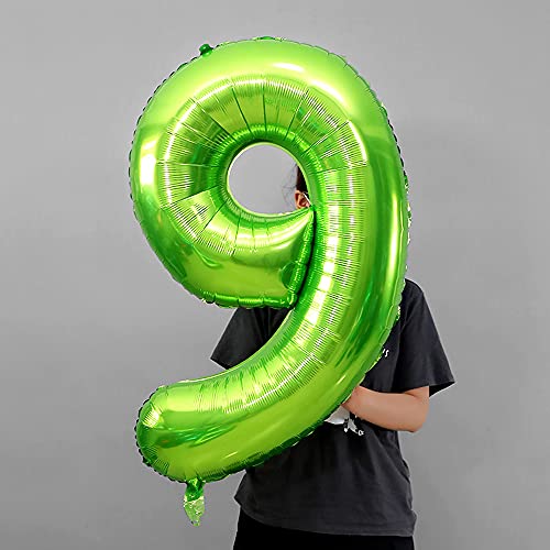 Liitata Globos de fútbol para 9º cumpleaños decoración de 40 pulgadas número 9 color verde balón de fútbol estrella negro confeti globos para niños jóvenes cumpleaños fiestas fútbol decoración